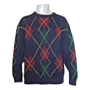 Vintage Tommy Hilfiger Ski Sweater Mens Box Logo Crew Neck Winter Size M